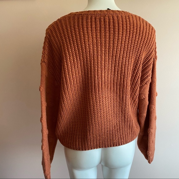 Cropped Swiss Dot Orange Knit Long Sleeve Sweater - Picture 5 of 5